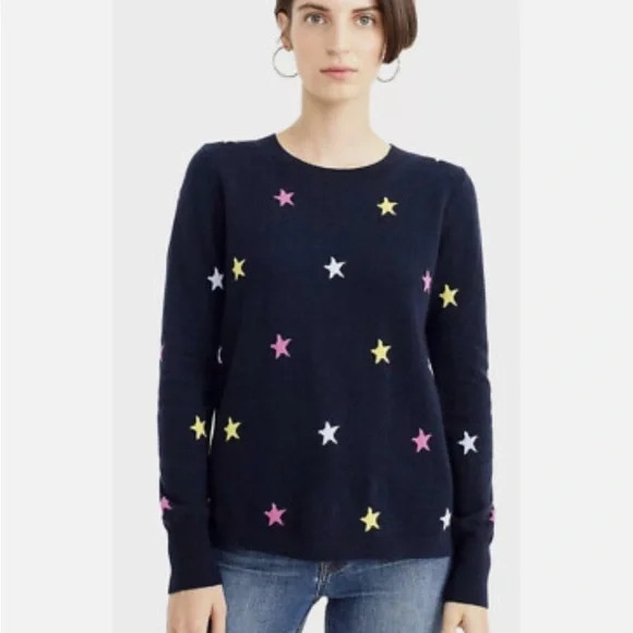 J. Crew Cashmere Women's Star Pattern Sweater - Navy, Pink, Yellow, White - Picture 1 of 3